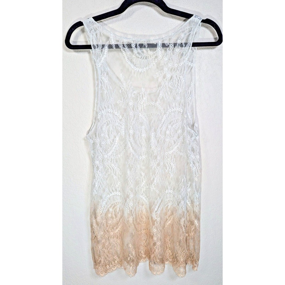 Bonnie Strauss Top Womens Small Vintage White Ombre Bronze Tan‎ Lace Tank Top